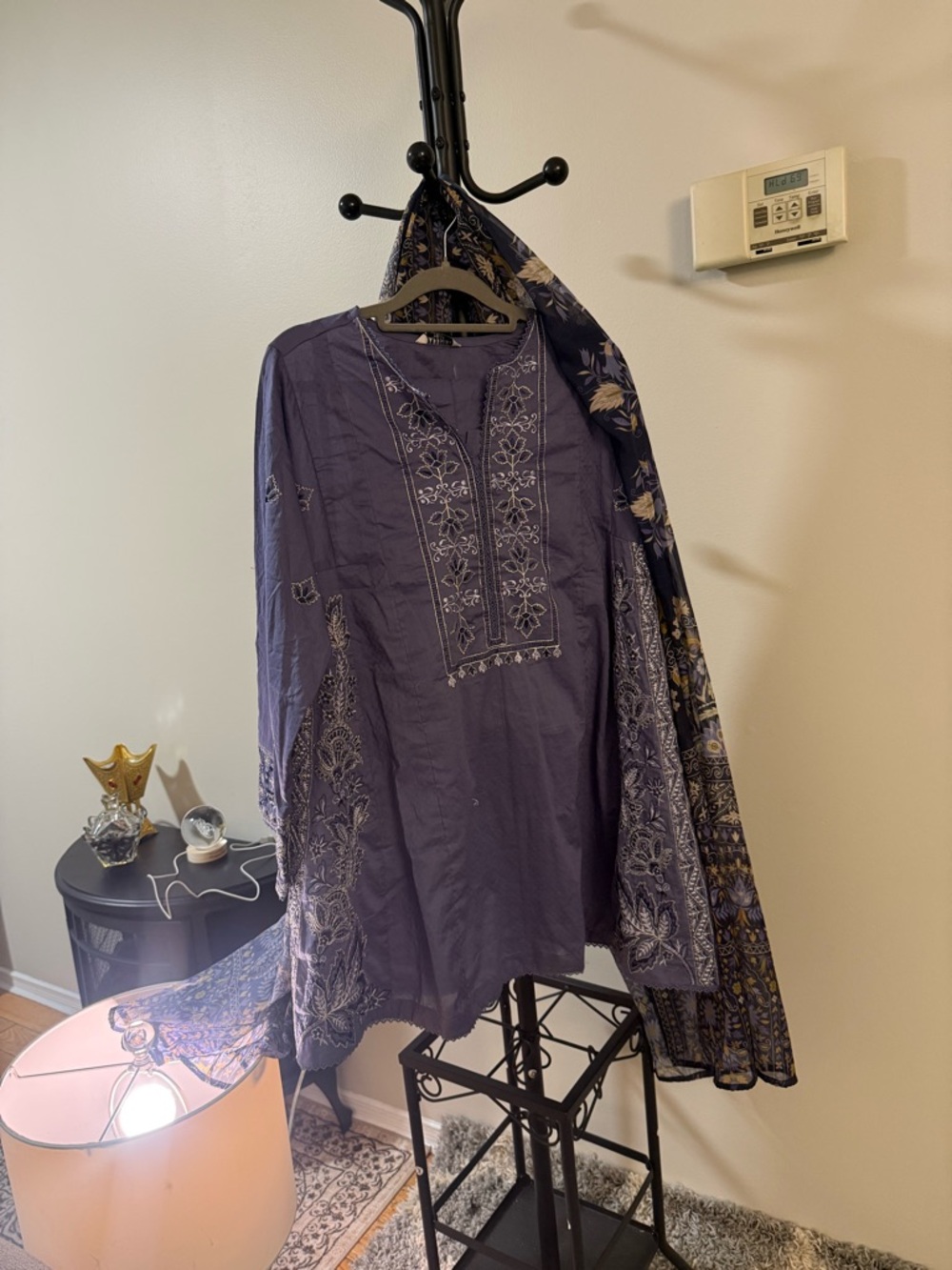 Embroidered Purple Women's Tunic Dress